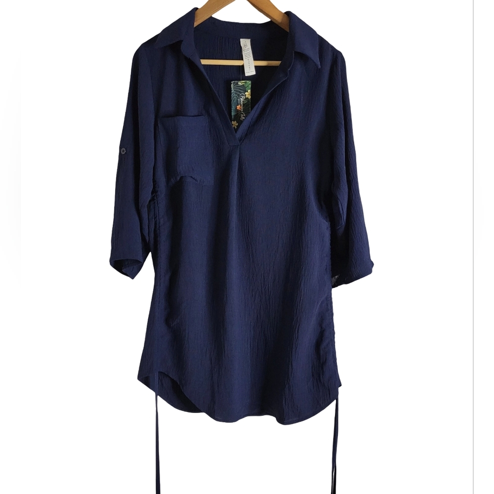 Elegant Navy Women's Tunic Blouse
